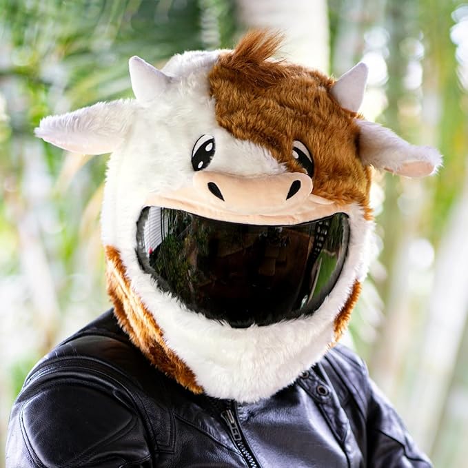 Moto Loot Helmet Cover for Motorcycle Helmet, Fun Rides and Gifts (Cover Only. Helmet Not Included) - Cow