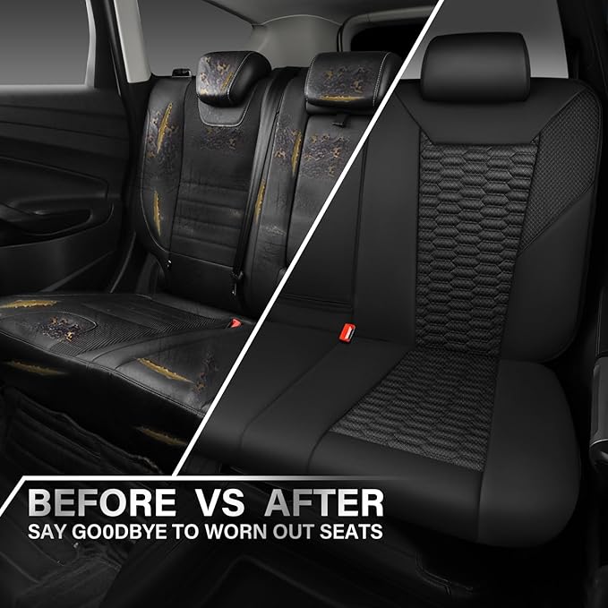 CAR PASS 3D Foam Mesh Leather Back Bench Car Seat Covers,Breathable Rear Seat Cover Universal Fit for Most Cars Sedans SUVs Vans Small Trucks 95% Automotive Backseat, Black