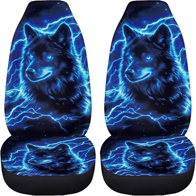 Cool Wolf Car Seat Covers 2 Pcs Stretch Polyester Fabric Cover Breathable Car Seat Cover Easy Installation Universal Size Fit for Most Cars SUVs