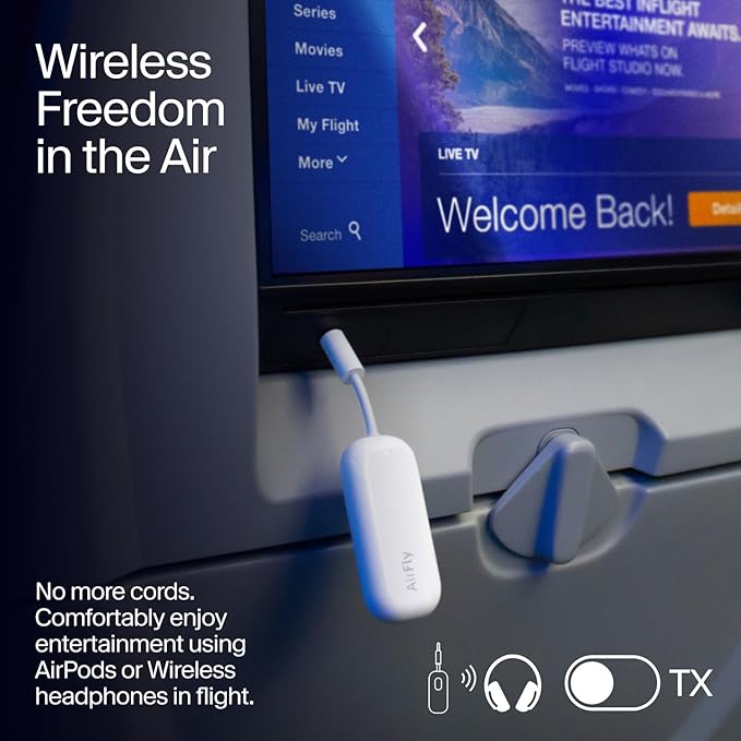 Twelve South AirFly Pro | Bluetooth Wireless Transmitter/Receiver Adapter for 2 Headphones, Audio Sharing, Compatible with 3.5mm aux Jack for Airplanes, TV, Gym, Stereo, and Travel, 25+ Hr Battery