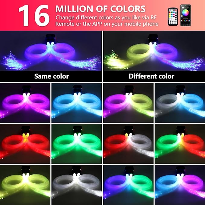 Starlight Headliner Kit,Twinkle + Music Sync Dual Color Fiber Optic Star Ceiling Lights with APP Remote Control, RGBW Star Lights for Car/Home Ceiling Decor, 600pcs 9.8ft