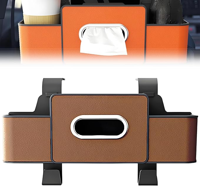 PUSKIU Car Organizer and Storage Box, Car Organizers and Storage Box for Back Seat, Car Organizer Back Seat for Daily Travel (Brown)