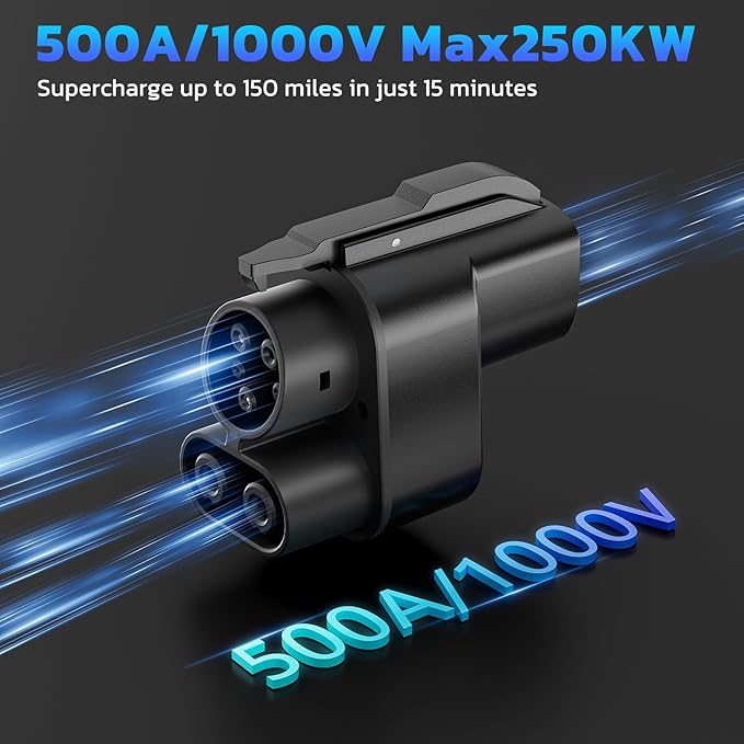 NACS to CCS1 Tesla Charger Adapter, Adapter for Tesla Supercharger, Max 500A 1000V, Fast DC Charge, Temp Control, Compatible with Ford, Rivian, GM, Volvo, Polestar EVs (Not Compatible for Nissan EVs)