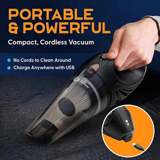Power Practical Handheld Cordless Vacuum Cleaner, Rechargeable Portable Car Vacuums W/Strong Suction, Bag & Attachments, Small Vac Cleaner for Car, Couch, Home, Car Suction Cleaner, aspiradora de mano