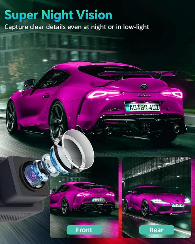 4K Dash Cam, 4K+2K Dash Cam Front and Rear W/ 5GHz WiFi & APP Control 64GB Included, 3.2" IPS Screen Car Dash Cam W/ 24H Parking Monitor, G-Sensor Night Vision, Loop Recording