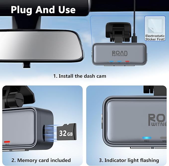 4K Mini Dash Cam Front，Front Dash Camera for Cars，WiFi Car Camera with Voice Control, Night Vision, G-Sensor,24H Parking Mode, Loop Recording App, Dashcam 4K Included 32GB,Support 256GB