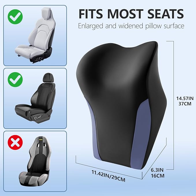 BABUR Car Headrest Pillow | Ergonomic Memory Foam Neck Shoulder Support Pillow with Adjustable Design & Enlarged Surface | Pain Relief for Driving Travel Sleeping | Blue 1 Pack