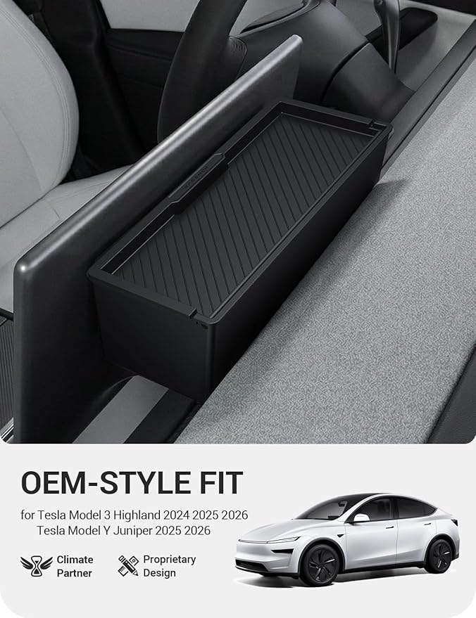 BASENOR Behind Screen Storage for Tesla Model Y Juniper 2025-2026 Model 3 Highland 2024-2026, Hidden Sunglasses Holder Tray with Privacy Protection, Dashboard Center Console Organizer Accessories