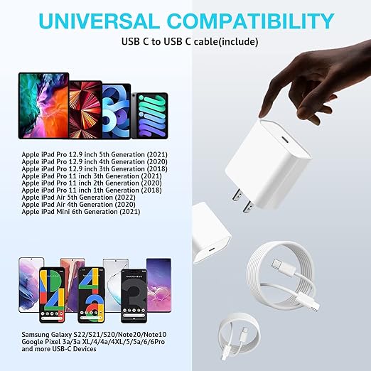 Long USB C Cable for iPhone 16 15 Charger,2Pack 20W USB C Charger Block i Phone 16 Pro Fast Charging 6FT C to C Cord Cable for iPhone 16/16 Pro/16 Plus/16 ProMax/15/15 Plus/15 ProMax/15 Pro/iPadPro