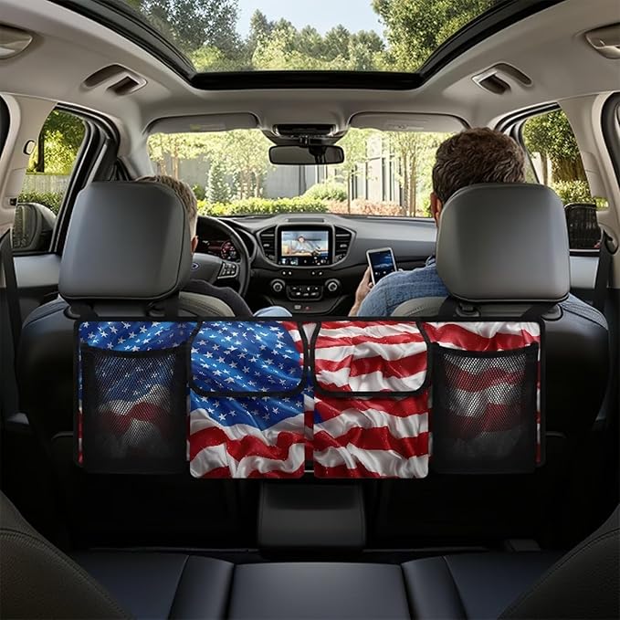 3D American Flag Trunk Organizer Trunk with Lid Hanging Storage Bag Patriotic Design Suv Car Back Seat Organizer,Car Storage Accessories