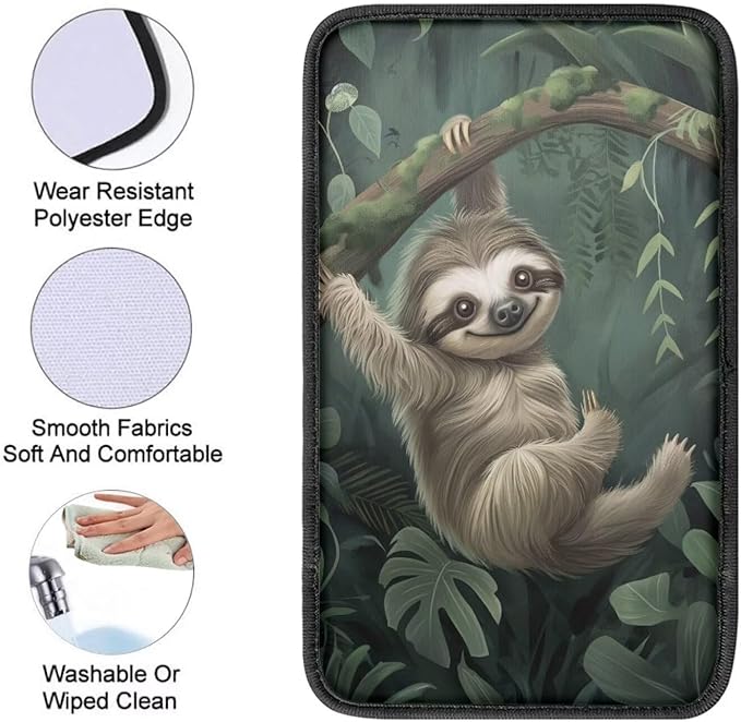 Dreaweet Car Armrest Cover Pad Car Center Console Cover Cute Sloth Car Accessories for Women Girly,Universal Armrest Cover for Car Truck SUV Sedan