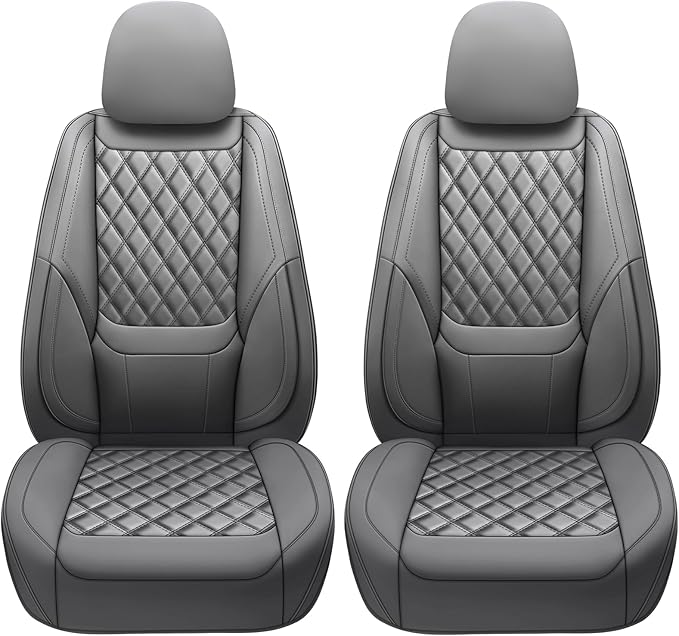 Car Seat Covers Front Pair,Universal Fit for Cars,SUVs,Trucks,and Sedans,Faux Leather Car Seat Cushion Compatible with Airbags,Waterproof Car Seat Protector,Grey