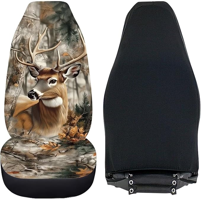 Camouflage Hunting Deer Car Seat Covers for Front Seat Breathable Car Seat Cover Protection Interior Accessories Easy to Install and Clean Universal for Cars SUV