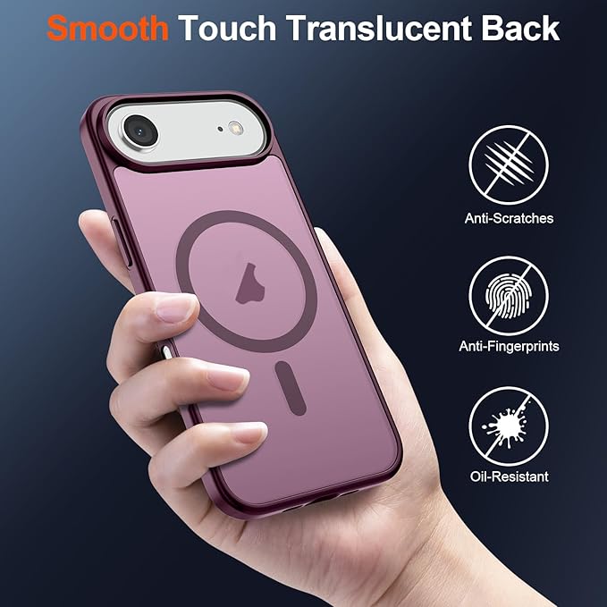 SUPFINE Magnetic for iPhone Air Case (Compatible with MagSafe)(Military Grade Drop Protection) Slim Translucent Matte Shockproof with Anti-Fingerprint Phone Cover for 17 Air,Wine Red