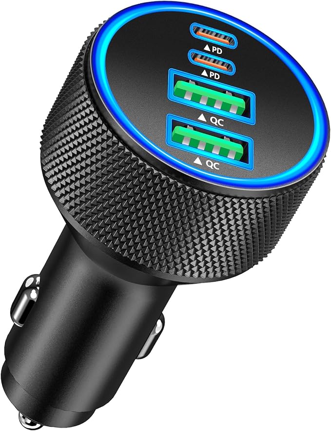 Car Charger USB C, Rombica 4-Port 90W USB-C&USB-A Car Power Cigarette Lighter Adapter Dual 45W PD/QC Multiport Type C Fast Charger for iPhone 17 17 Pro Max 16 15 14 13 12 11/Galaxy S26 S25/Pixel/iPad