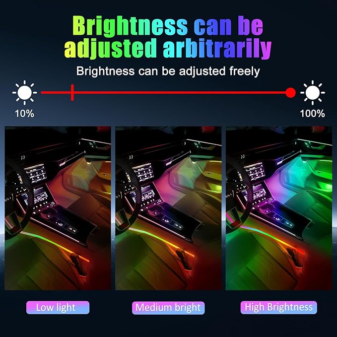 HMYC Acrylic Interior Car LED Strip Light with APP, 18-in-1 128 Colorful 6 Pieces Fiber Optic Car Decoration Atmosphere Light Kits, Dual Zone Music Sync Rhythm RGB Neon Lighting for All Cars