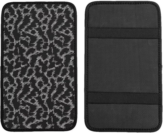 Car Center Console Pad Black Leopard Auto Armrest Seat Box Cover Animal Cheetah Polyester Farbic Arm Rest Protector Cushion Pad Vehicle Interior Protection Accessories for Truck SUV