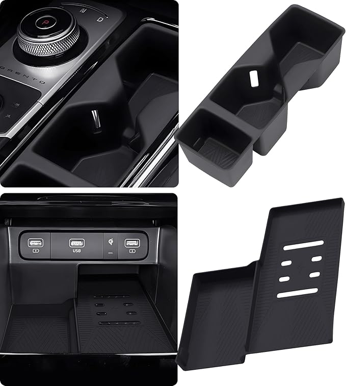 VONAX Cup Holder Insert & Wireless Charging Pad Protector Compatible with KIA Sorento 2026 2025 2024 2023 2022 2021, Center Console Cup Holder & Wireless Charging Mat for Sorento Accessories, Black