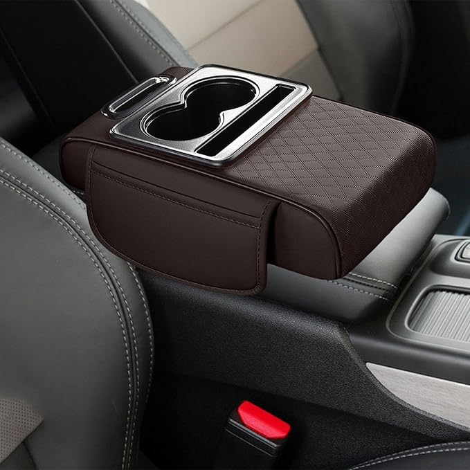 Car Center Console Pad Armrest Cushion Pad Anti Slip Car Decoration with Cup Holder Tissue Box Slot for Car SUV, Style F