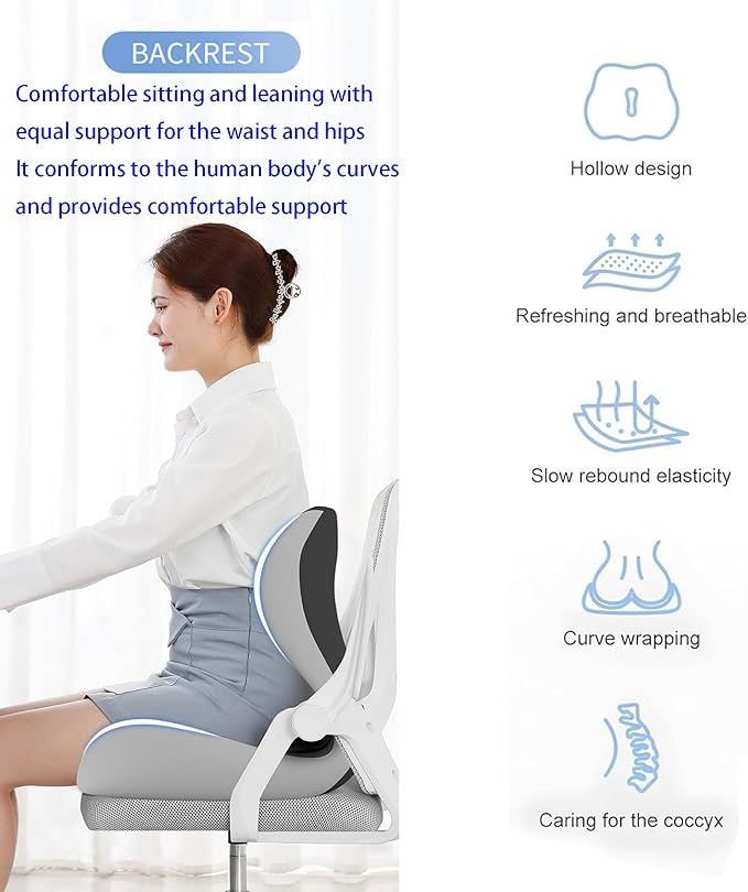 L-Shaped Seat Cushion for Long Sitting,Memory Foam Ergonomic Back Support Driving Seat Cushion for Back Pain,Non-Slip Design for Car, Truck, Home Chair & Office Seat (Black Gray)