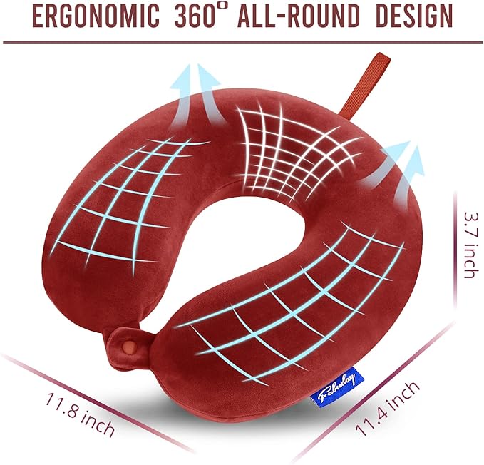 Fabuday Neck Pillows for Travel - Airplane Pillow for Long Flight with Attachable Snap Strap Washable Cover, Memory Foam Travel Rest Pillow for Airplanes, Plane, Neck Support for Adults Red