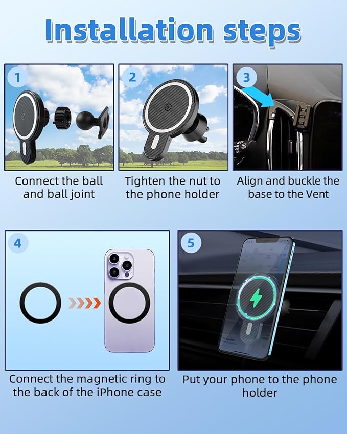 PZK Car Phone Mount for Chevrolet Equinox 2018 2019-2021 2022 2023 Accessories Chevy Car Phone Holder Magnetic 15W Fast Wireless Charger Air Vent 360° Rotation Hands Free Phone Automobile Cradles