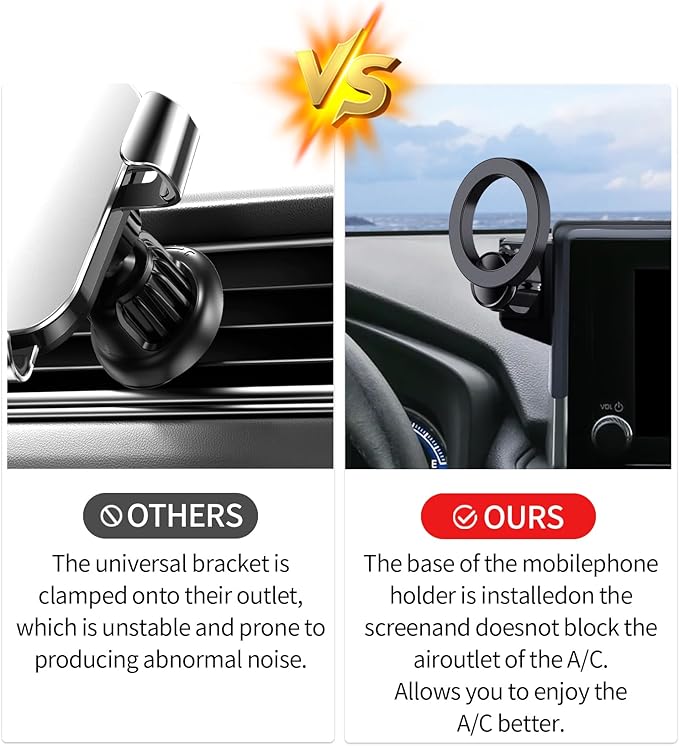 MaserWeller Car Phone Holder for Toyota RAV4 2019-2025 Accessories 7/8-Inch Screen Fixed Clip, 360° Rotation Smart Phone Mount Compatible with MagSafe, Cell Phone Holder That Does Not Affect Air Vent