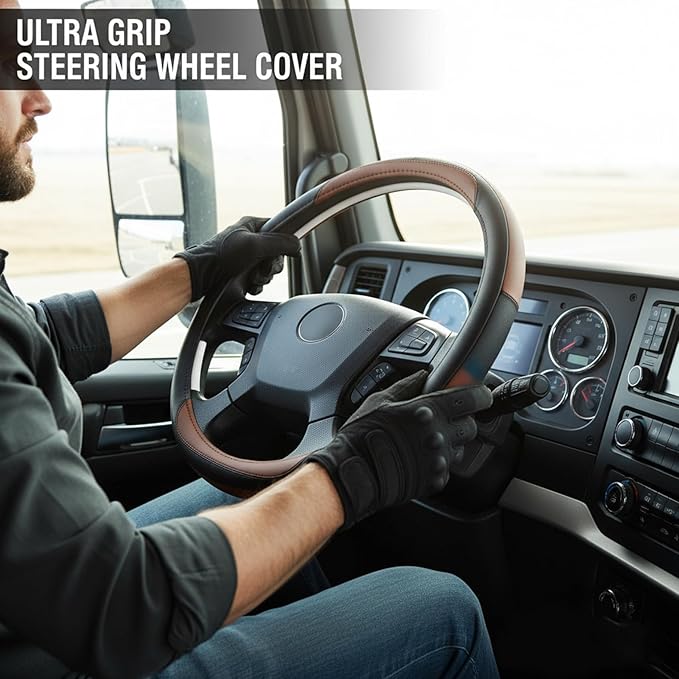 Steering Wheel Cover for Men, Leather 18 Inch Steering Wheel Cover Anti-Slip Fit Protection for Trucks & Big Rigs
