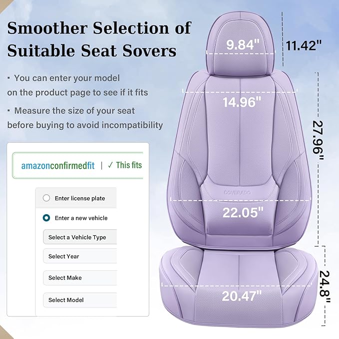 Coverado Seat Covers, Car Seat Covers Front Seats, Leather Seat Covers for Cars, Car Seat Protector Waterproof, Purple Car Seat Cushion, Front Carseat Cover Universal Fit for Most Cars