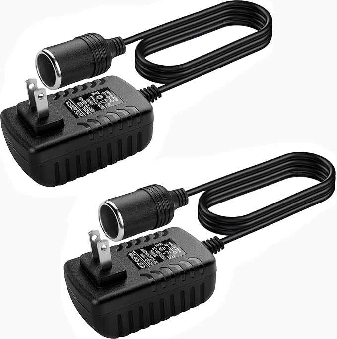 AC to DC Converter 2A 24W Car Cigarette Lighter Socket Adapter Power Cable 110-240V to 12V AC/DC for Automobile Home Use Car to Wall Plug（Under 24W only） (Pack of 2)