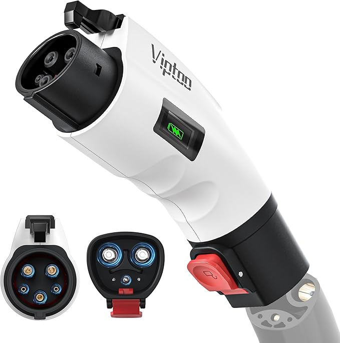 VIPTOO Tesla to J1772 Adapter 60A 250V AC — NACS EV Charging Connector with Charging Status Display for Tesla Wall/Destination/Mobile Charger, Fast & Safe Charging (White)