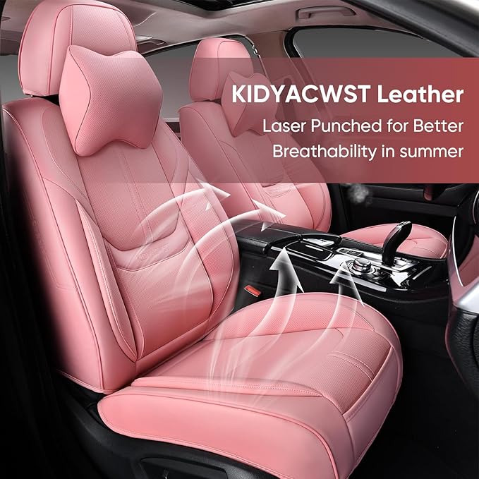 Auto Car Seat Covers Accessories Full Set Leather Cushion Protector Universal Fit 7 Colors (Pink, Front Pair and Rear)