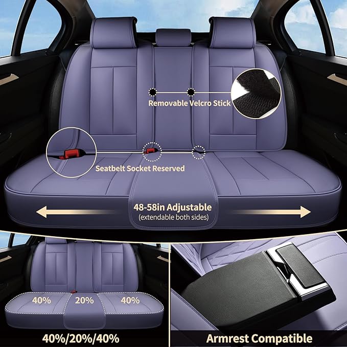 FLORICH Car Seat Cover Full Set, Automotive Seat Covers, Luxury Waterproof Leather Car Seat Protectors, Car Seat Cushions Universal Fit for Most Sedans SUVs Trucks - Purple