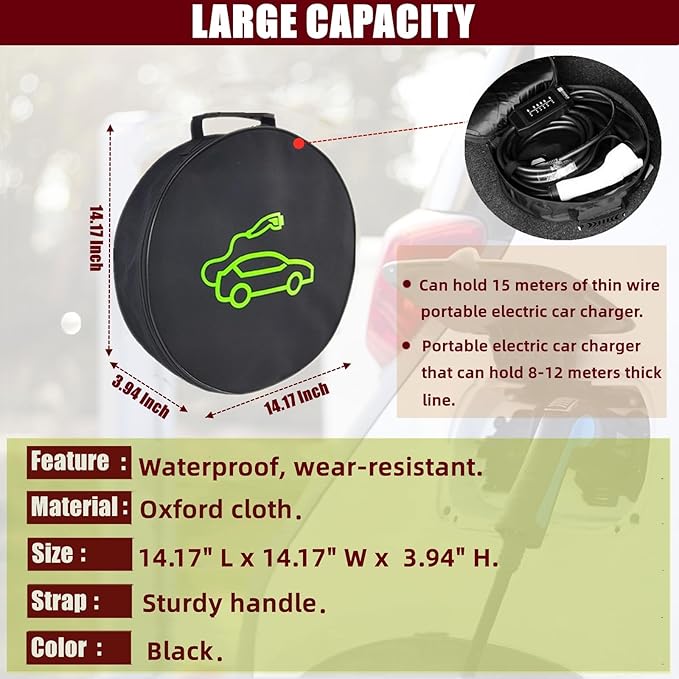 BLIRITEL EV Cable Bags, Portable EV Chargers Cable Storage & Organizer for Jumper Cables,Cords,and Hoses, Perfect for Electric Vehicles,RV Sewer Hose,Camper Accessories