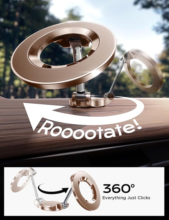 LISEN for iPhone MagSafe Car Mount, [Girls Recommend] Ultra Magnetic Phone Holder for Car Universal 360 Dashboard Phone Holde Magsafe Accessories for iPhone17 Pro Max Air 16 15 14 13 12 Rose Gold