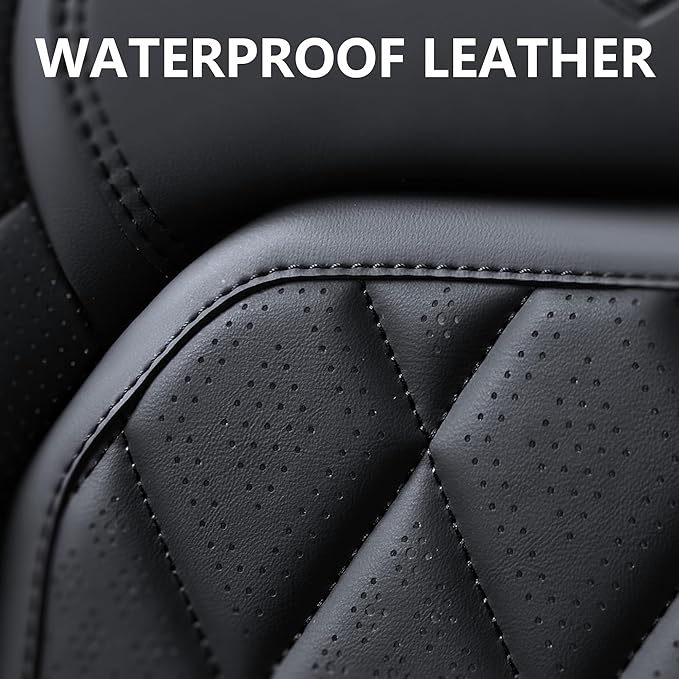 Coverado Car Seat Covers Full Set, Front and Back Seat Covers for Cars, Luxury Faux Leather Waterproof Seat Covers, Black Car Seat Covers, Car Seat Protector Accessories Universal Fit Most Vehicles