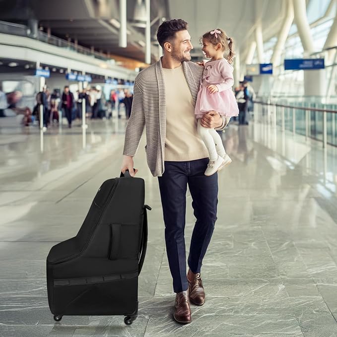 YOREPEK Padded Car Seat Travel Bag for Airplane with Wheels,Heavy Duty Carseat Bags for Air Travel,Rolling Airport Gate Check Bag,Travel Car Seat Backpack with Extra Storage for Baby Travel Essentails