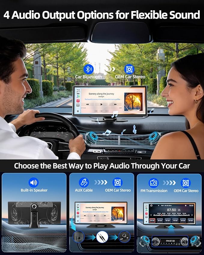 11.5" Wireless Apple CarPlay Screen for Car, Portable Car Play & Android Auto Touch Screen Car Stereo with App Control, 4K Dash Cam 1080P Backup Camera, GPS, Voice Control, Mirror Link FM All Vehicles