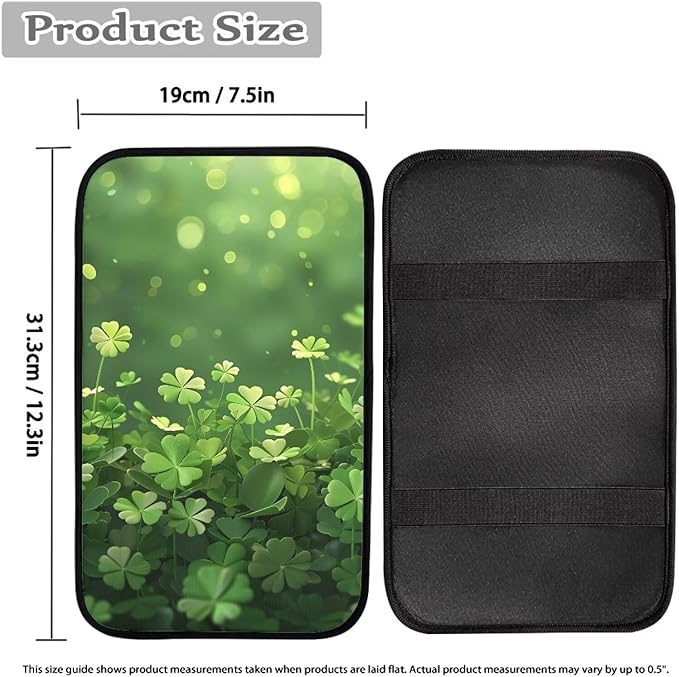 Car Middle Console Covers Non Slip Shamrock Car Arm Rest Cushion Cover for St. Patrick's Day, Universal Auto Interior Accessories for Vehicle, SUV, Truck