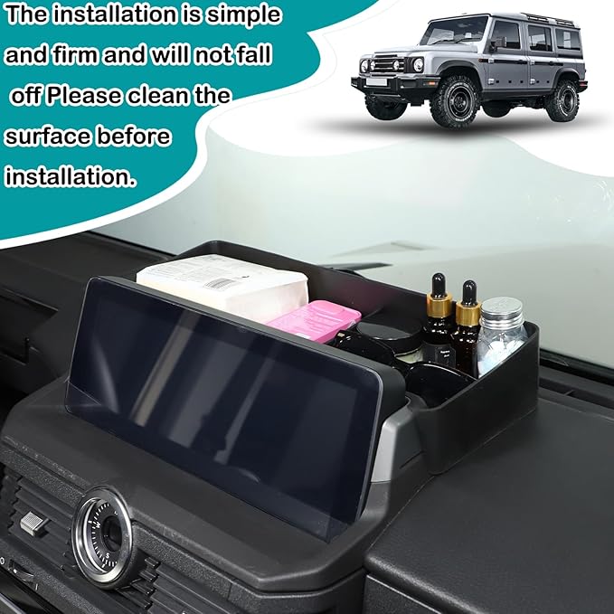Car Center Console Dash Storage Box Compatible with Ineos Grenadier 2020-2026 Navigation Screen Rear Insert Storage Tray Organizer Interior Accessories (Black)