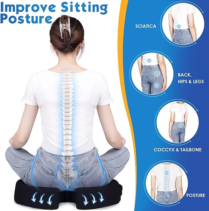 TushGuard Seat Cushion for Office Chair Memory Foam Non-Slip Cushion Back, Coccyx, Sciatica, Tailbone Pain Relief Butt Pillow for Office Chair, Car, Wheelchair, Black, X-Large