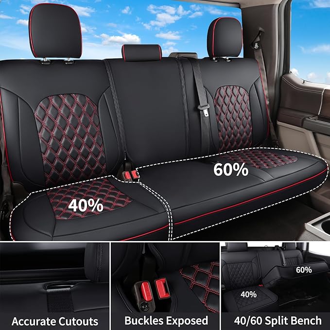 Huidasource Tacoma Truck Seat Covers Custom Fit for Toyota Tacoma 4th Gen(2024-2026) Double&Crew Cab SR SR5 Limited TRD Sport/Off Road Trailhunter, Front & Rear Car Seat Cover(Full Set/Black&Red)