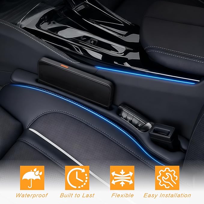 2 Pack Car Seat Gap Filler, Anti-Drop Seat Gap Filler Organizer with Storage Slot, Universal Car Accessories for Vehicle, Auto, Truck, SUV, Black