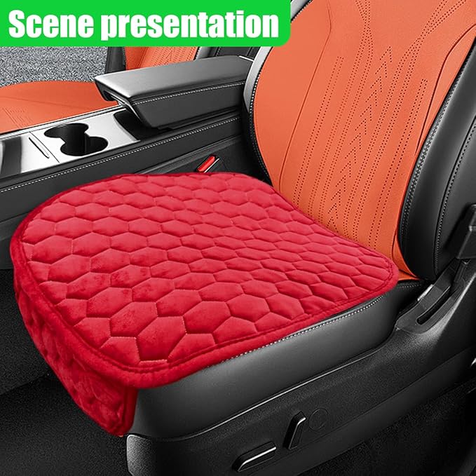 Car Seat Cover, Soft Plush Auto Bottom Seat Covers, Anti Slip Vehicle Front Seat Cushion Protector, Comfortable Car Interior Seats Pad Mat Accessories for Sedan, SUV, Truck (Red)