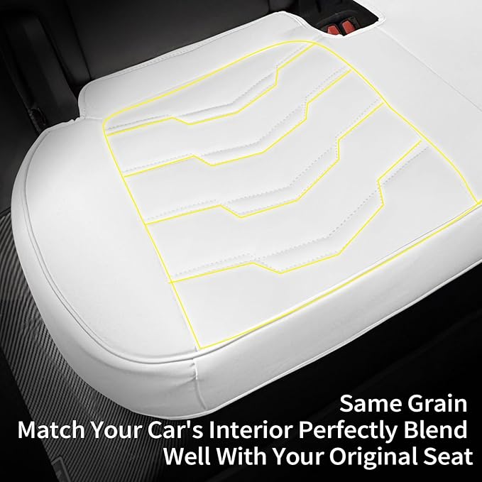 Car Seat Cover Luxury Nappa Leather Rear Seat Cover for Tesla Model Y Back Car Seat Bottom Protector, Heavy Duty Seat Cushion Without Backrest (White STG)
