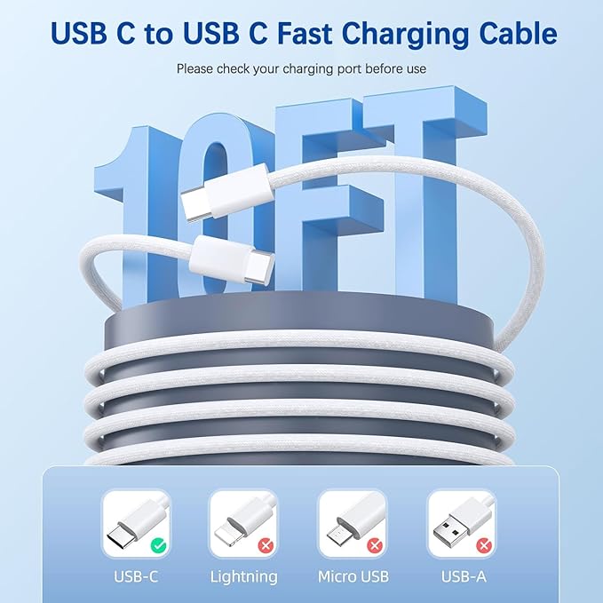 10FT Fast iPad Charger,iPad Charger Fast Charging 2Pack Wall Chargers Plug Adapter Woven Type C USB C to C Cable Cord for iPad Pro 13/12.9/11/,iPad Air 6/5th,i-Pad mini 6/A17 Pro,i-Pad 10/11th(A16)