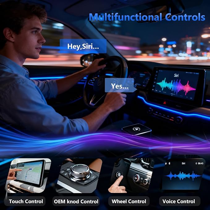 26Upgrade Wireless CarPlay Adapter & Android Auto, 2-in-1 CarPlay Adapter Convert Wired to Wireless, Mini Size with USB A & USB-C Extension Cable, Plug & Play, Stable Connection & No Delay (Black-2.0)