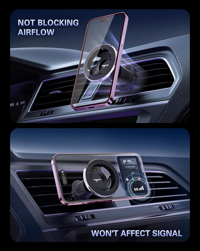 for Magsafe Vent Mount [Horizontal/Vertical]: Ultra Strong Magnetic Car Phone Holder, Circle Magnet Air Vent Stand for Mag Safe Phone Grip, iPhone 16 15 14 Pro Max Samsung Cellphone Case, Ring Holder