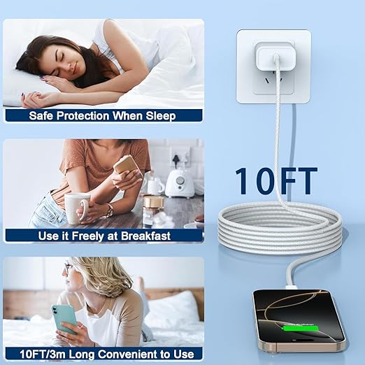 for iPhone 17 Charger Fast Charging,10Foot Long USB C Cable with 20W PD iPhone 17 Pro Max Charger USB C Fast Charging Block for iPhone 17/17 Air/17 Pro/17 Pro Max/16 Plus/16 Pro Max/15/15 Pro Max/iPad