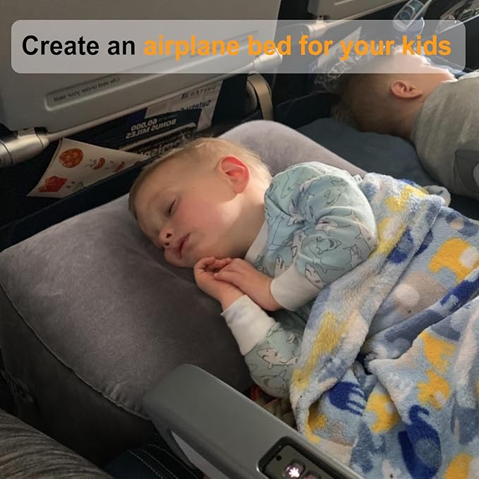 Inflatable Foot Rest/Leg Pillow | Adjustable Height | Make a Flat Bed for Kids and Toddlers | Great for Airplane, Train, car,Travel （Grey, 2 Pack）